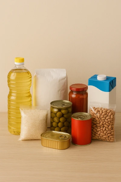 Almacén: aceites, conservas, fideos, arroz, yerba